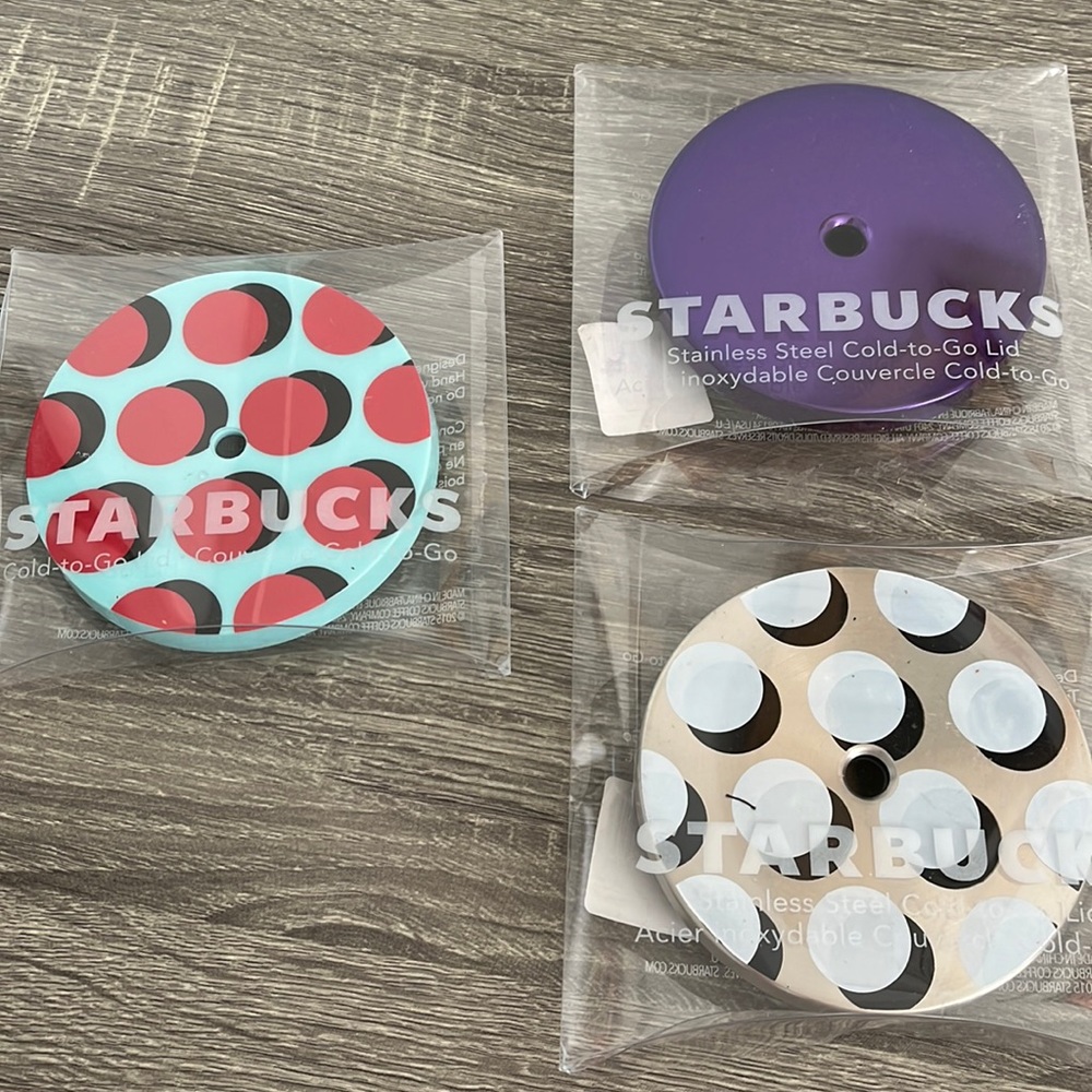 New in packages… Starbucks lids two for cold cup one for plastic cups.